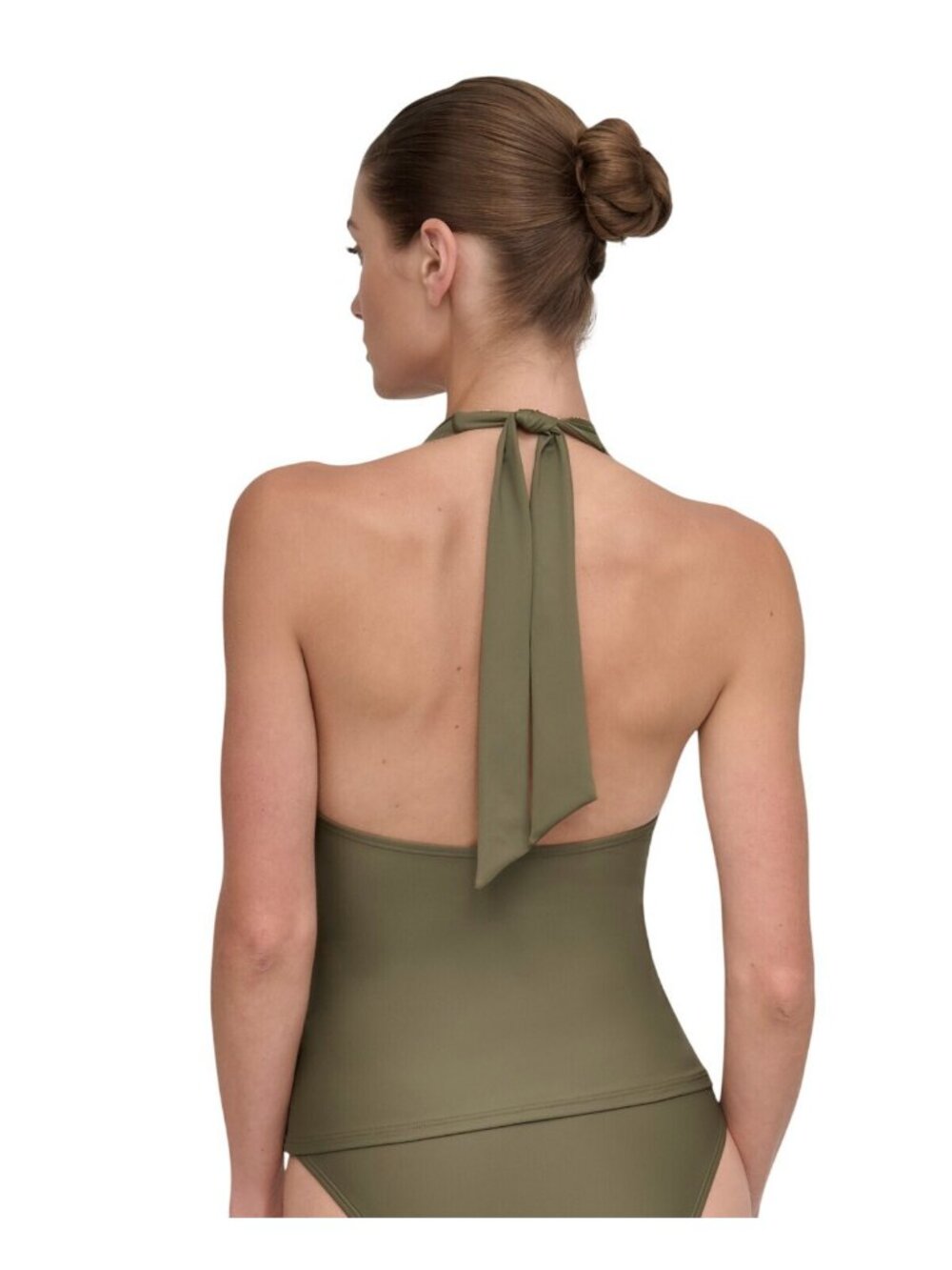 DKNY Halter V-Neck Shirred Tankini Top DIMKS215 Moss Green S - Picture 11 of 11